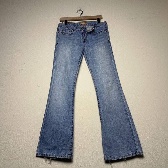 Abercrombie & Fitch Denim Jean Pant Women 4R Bootcut Flared Distressed Blue Y2K - Picture 1 of 14